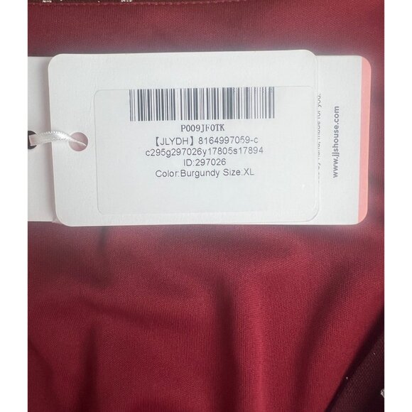 JJs House Burgundy A-Line Dress XL Womens Sparkly Party Gown With Sheer Sleeves - Picture 5 of 16